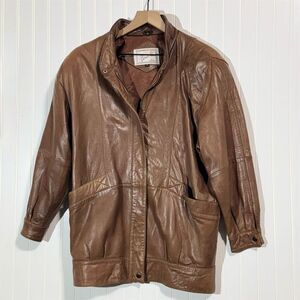 Vintage Wendi Q by Saxony Leather Jacket Brown Oversized 80s 90s Korea Women’s M